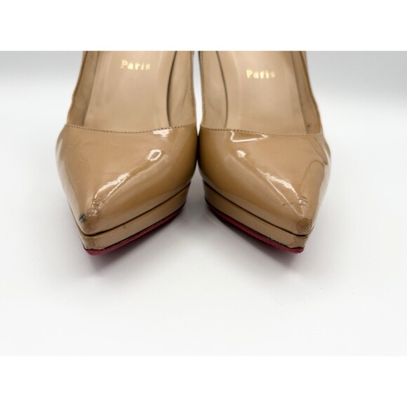 Christian Louboutin Pigalle Plato 120 Nude Patent Leather Stiletto Heels Sz 37.5 - Picture 6 of 14